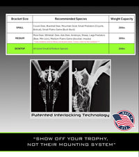 Desktop skull mount hanger installation instructions and packaging information with product specifications
