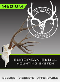 Dead On Display European skull mount hanger MEDIUM size product packaging with specifications for deer and elk