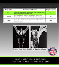 Small European skull hanger installation instructions with size comparison chart for antelope and compact mounts